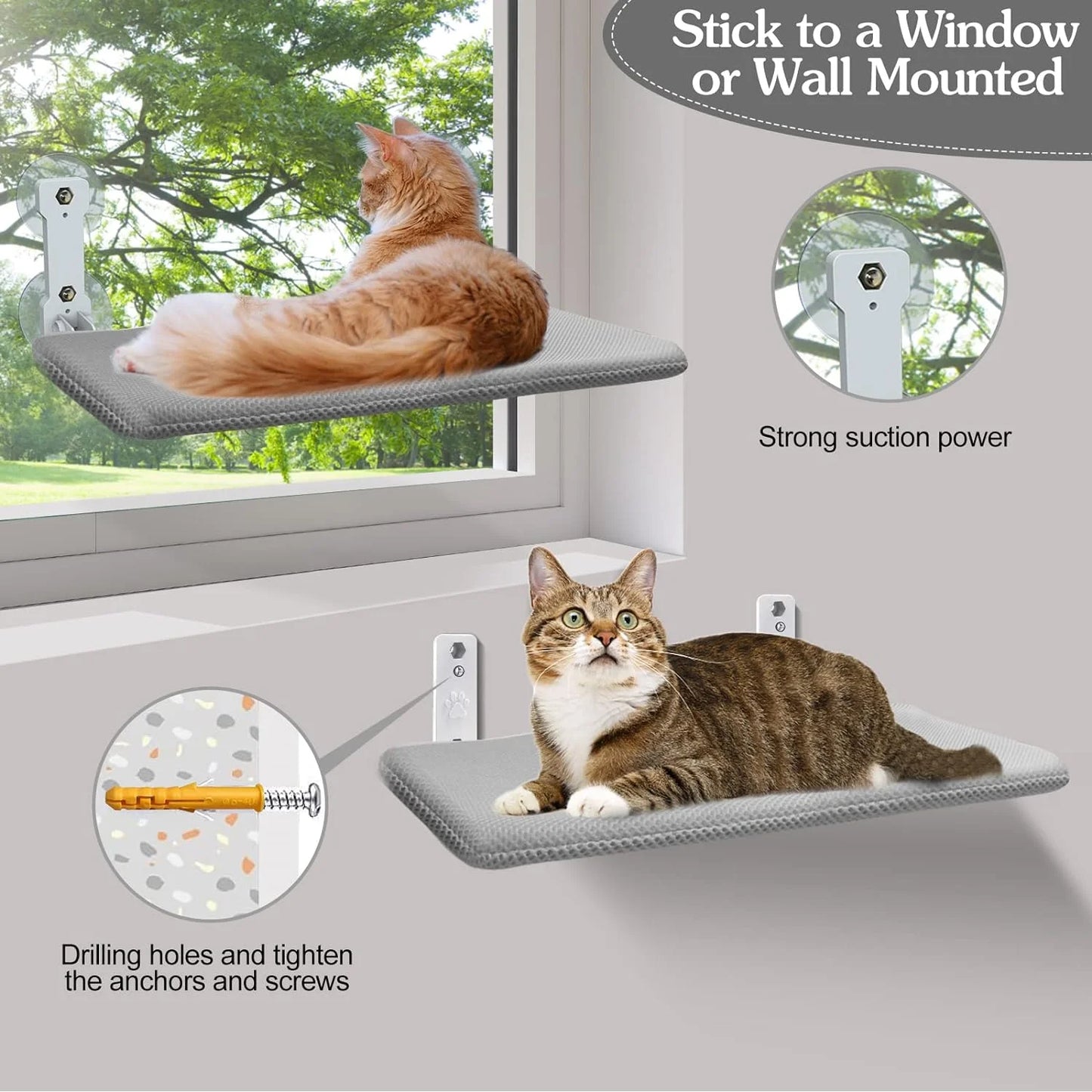 Cat Window Perch, Kitten Hammock & Shelf for Wall ,Foldable Pet Beds for Indoor Cat, Gray