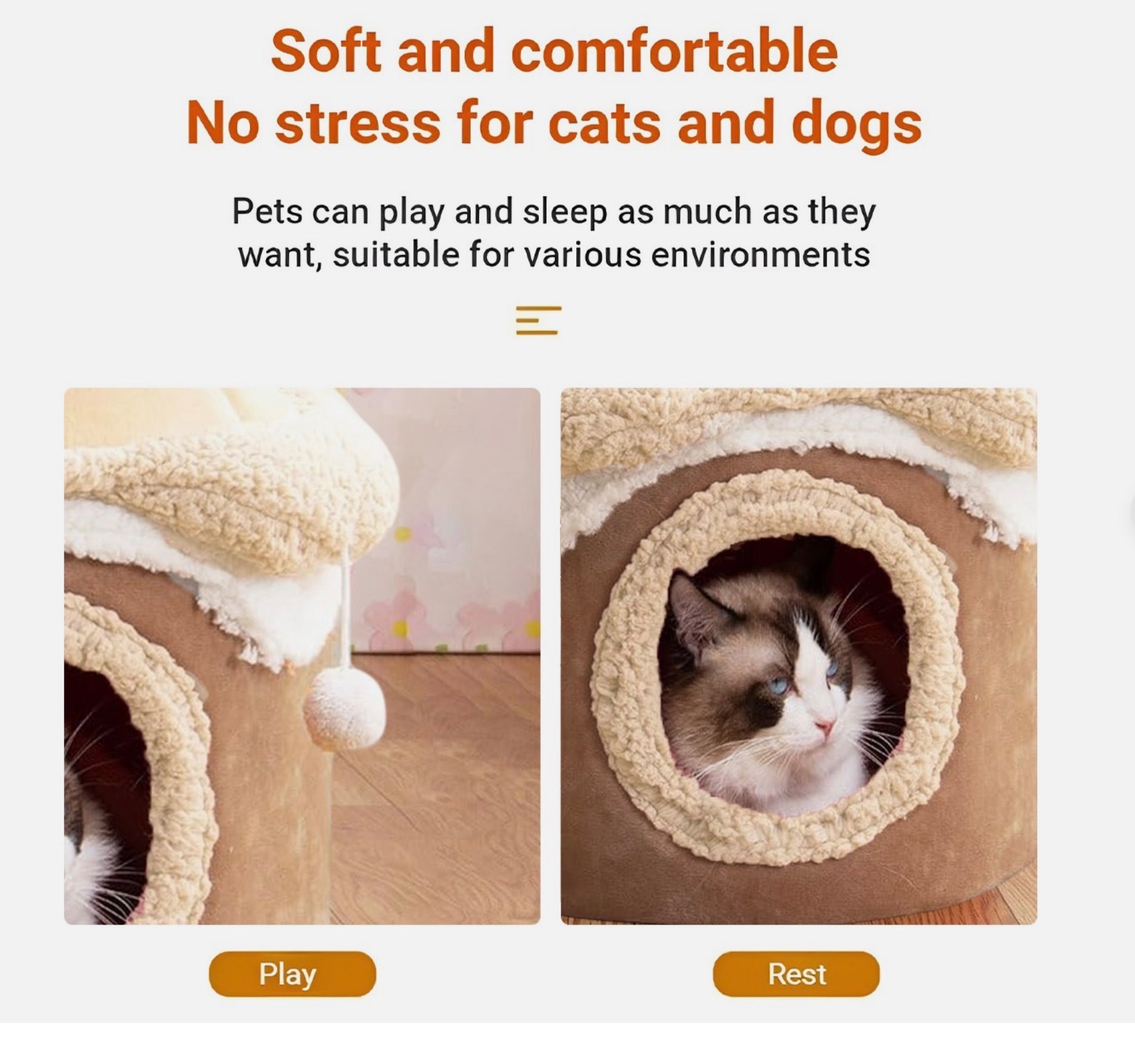 Anxiety cat cave bed lifestyle — cats playing and resting inside